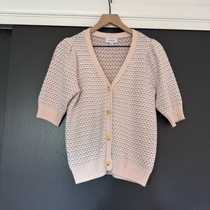Evereve Pink & Cream Short Sleeve Cardigan sz S